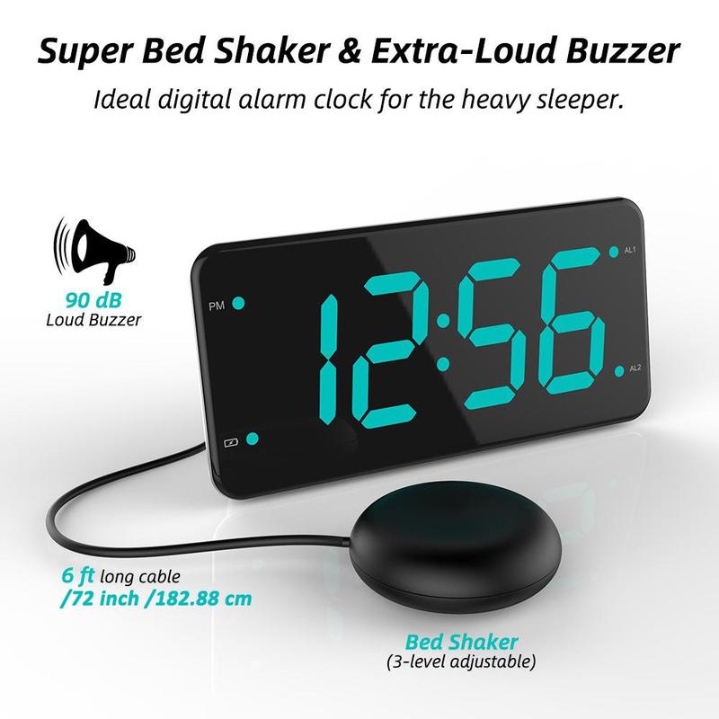 Loud Alarm Clock with Bed Shaker, 1 Count Modern Trendy Adjustable Vibrating Alarm Clock for Heavy Sleepers, Large Led Display, Home Clock Supplies, Gifts for Men Women