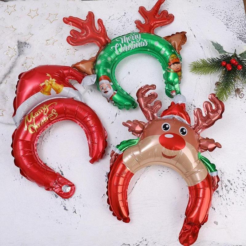 Christmas Themed Headband Balloon, 5 Counts set Cute Reindeer & Santa Claus Design Headband Balloon, Holiday Decoration Accessories for Party