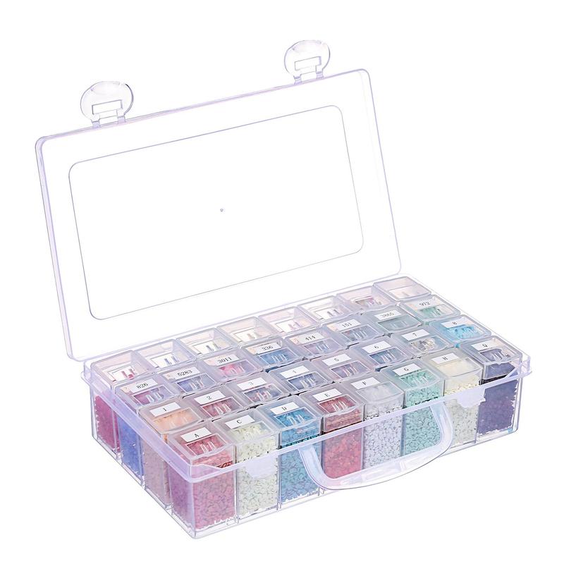 32-grid Diamond Art Painting Diamonds Accessories Storage Box with Labels, Professional DIY Diamond Decor Painting Embroidery Accessories