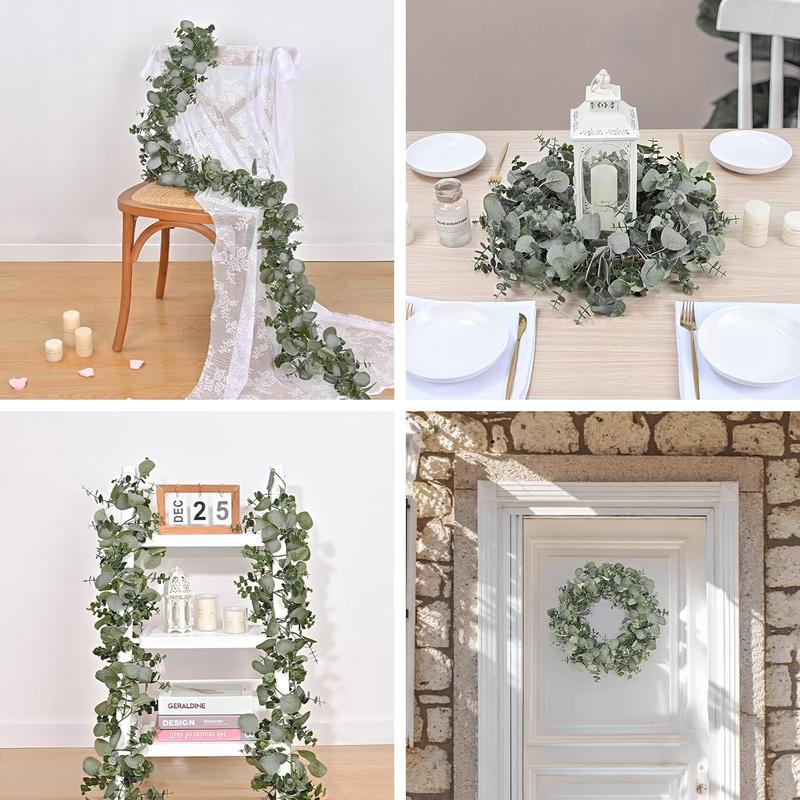 2 Packs 6FT Artificial Eucalyptus Garland, Faux Greenery Garland Hanging Fake Silver Dollar Eucalyptus Leaves Vines Wedding Backdrop Arch Table Wall