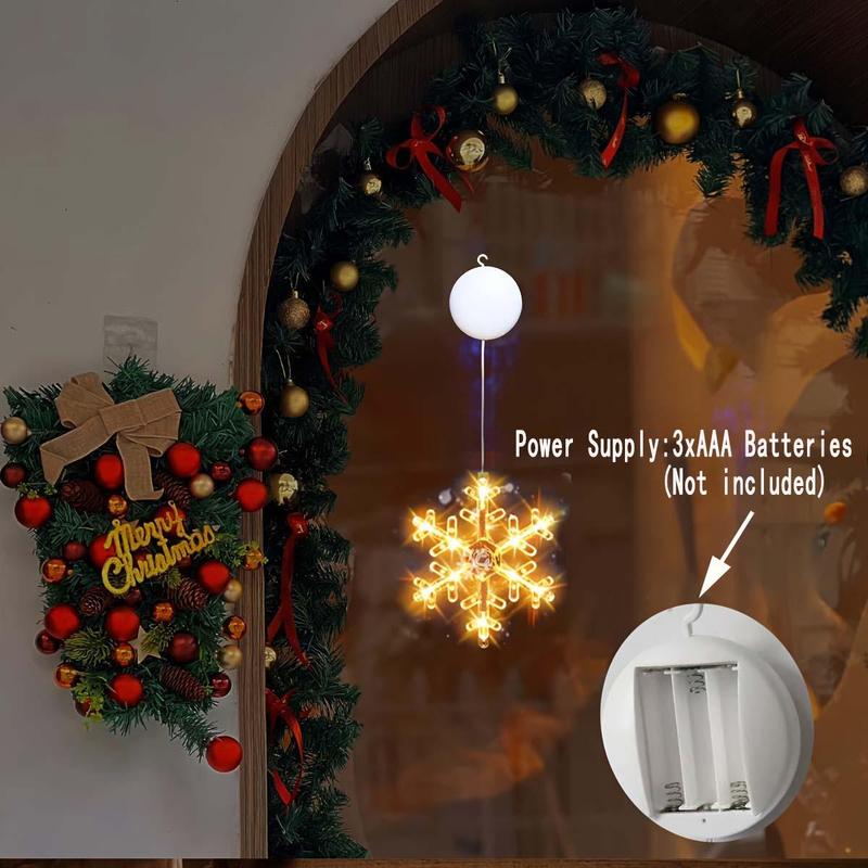 Christmas Snowflake Design Suction Cup Light, 3 Counts set Battery Powered LED String Light, Decorative Light for Home Party Festival, Home Decor, Battery Not Included