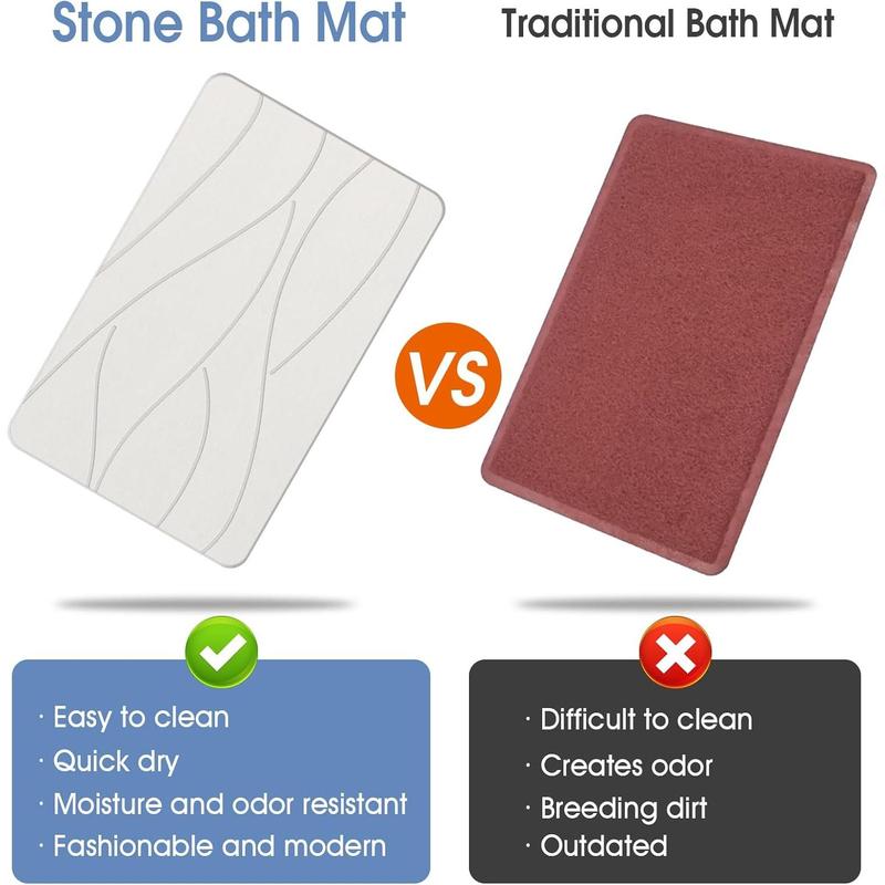 Stone Bath Mat Diatomaceous Earth Bath Mat Non-Slip Super Absorbent Stone Bath Mats for Bathroom Quick Drying Diatomite Stone Shower Mat Large Natural Easy to Clean(23.6×15.4