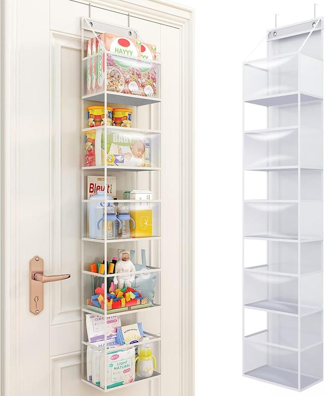 5-Shelf Over The Door Hanging Pantry Organizer, Room Organizer with Clear Plastic Pockets, 25lb Ultra Sturdy & Large Capacity for Closet, Bedroom, Nursery, Bathroom and Sundries