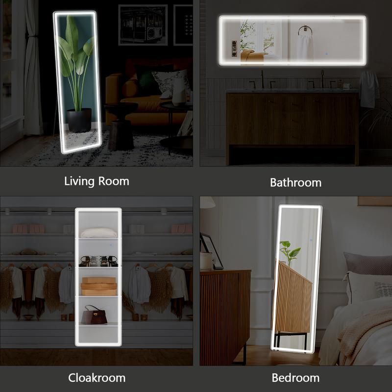 [Black Friday] RIMIKING LED Full-Length Mirror, Touch Button Control, Dimmable Brightness, Color Temperature Options, MI-FYLED-2164N-WT