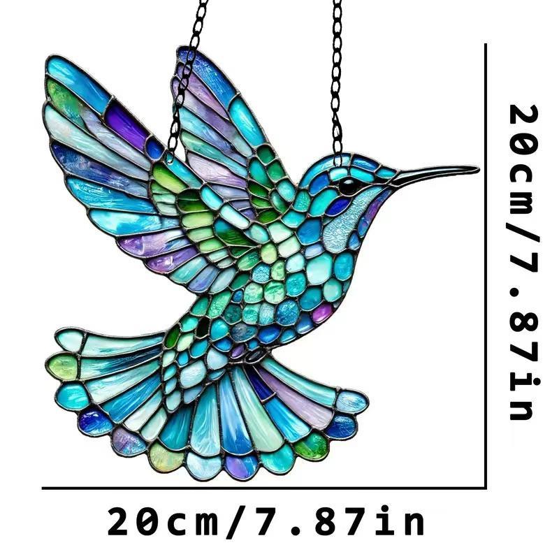 Hummingbird Design Sun Catcher, Colorful Glass Style Acrylic Hanging Ornament, Hanging Decor for Home Living Room Bedroom Window