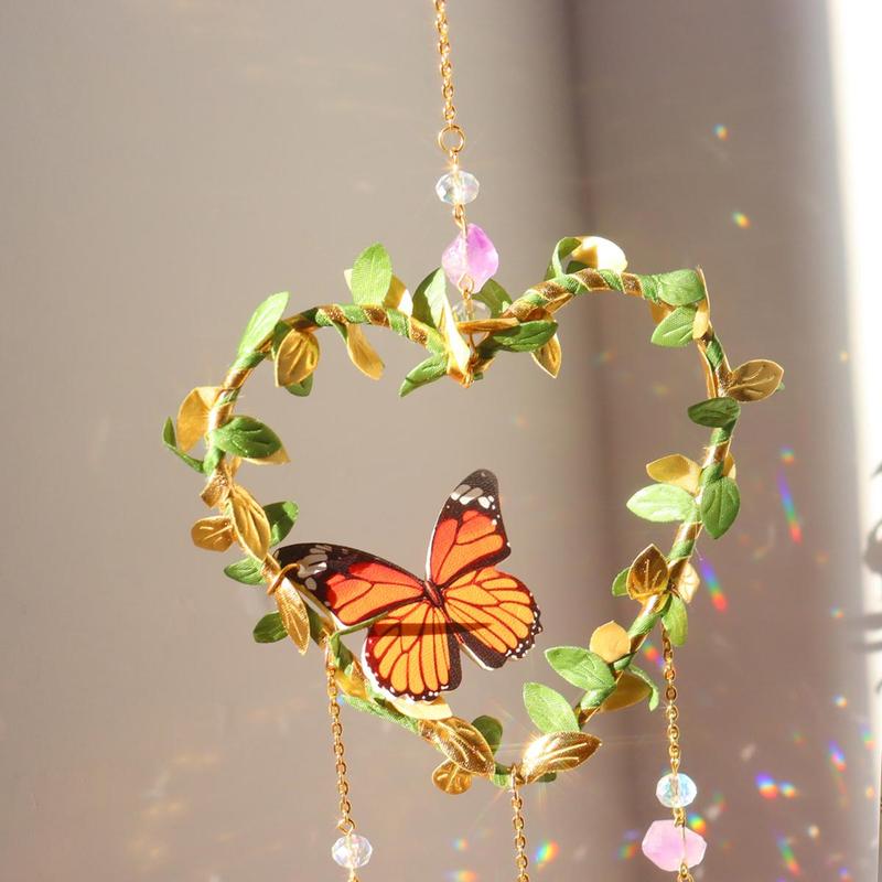 Heart Shaped Hanging Decor, 1 Count Butterfly & Crystal Decor Pendant, Hanging Decor for Home Garden Party