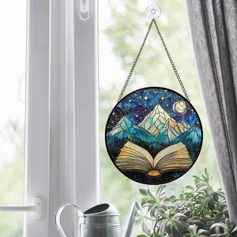 City Of Star Stained Glass Window Hanging, Book City Star Night Stained Glass Suncatcher Home Decor, Book Lover Gift, Christmas Gift