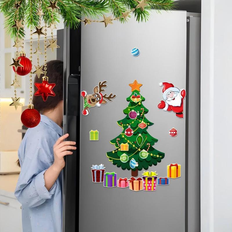 Christmas Themed Magnetic Sticker, 1 Set Cartoon Santa Claus & Reindeer Pattern Decor Sticker, Waterproof Holiday Party Atmosphere Enhancer for Refrigerator