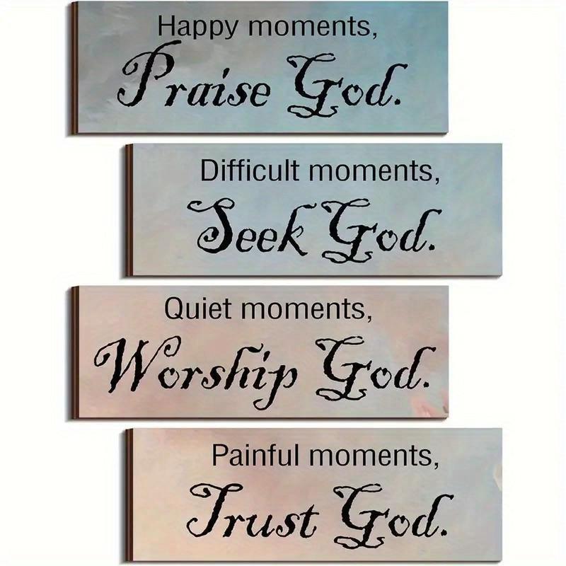 Christian Wall Decor, 4 Counts set Letter Pattern Wooden Wall Hanging Decor, Wall Decor for Home Bedroom & Bathroom & Living Room