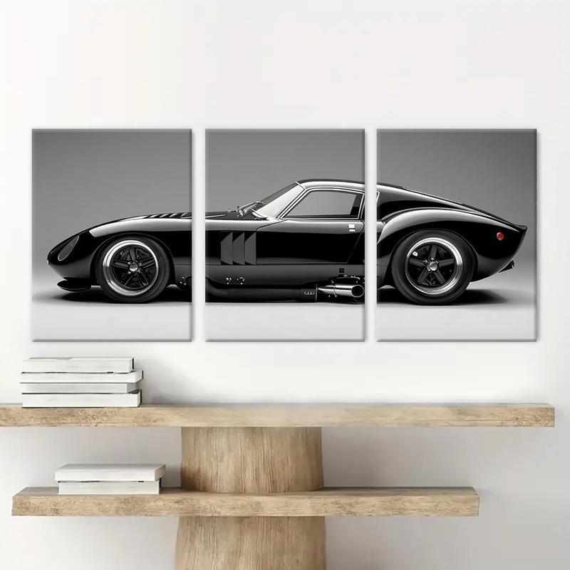 Car Pattern Wooden Framed Canvas Painting, 3 Counts set Modern Art Supercar Poster, Wall Art Decor for Home Living Room Bedroom Office