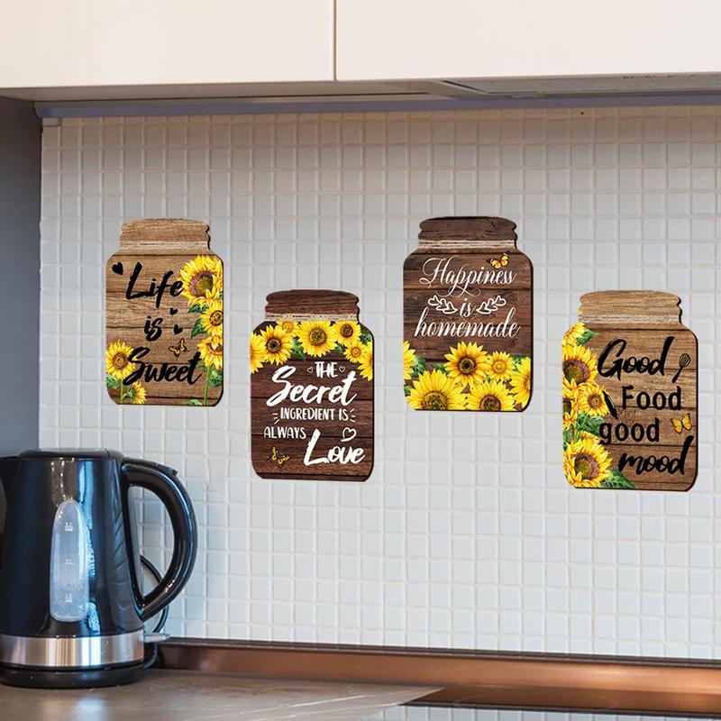 Sunflower & Letter Pattern Wall Sticker, 4pcs set Self-adhesive Removable Wall Decal, Decorative Wall Sticker for Home Living Room Bedroom, Home Decor Collection