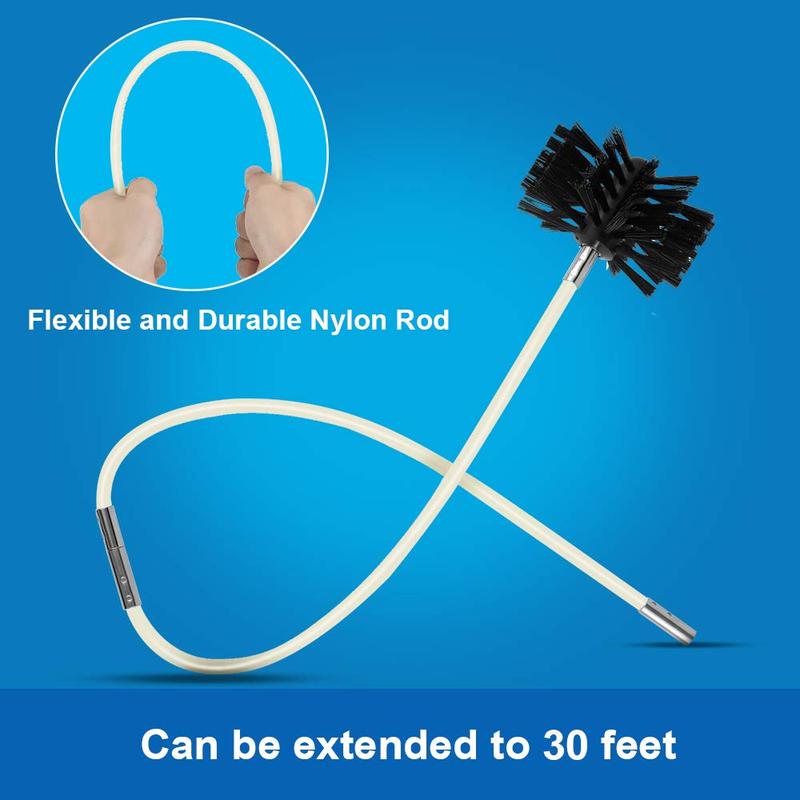 30 Feet Dryer Vent Cleaner Kit,Lint Remover Fireplace Chimney Brushes,Extends Up to 30 Feet with Drill Attachment,Synthetic Brush Head,Use with or Without a Power Drill Cleaning