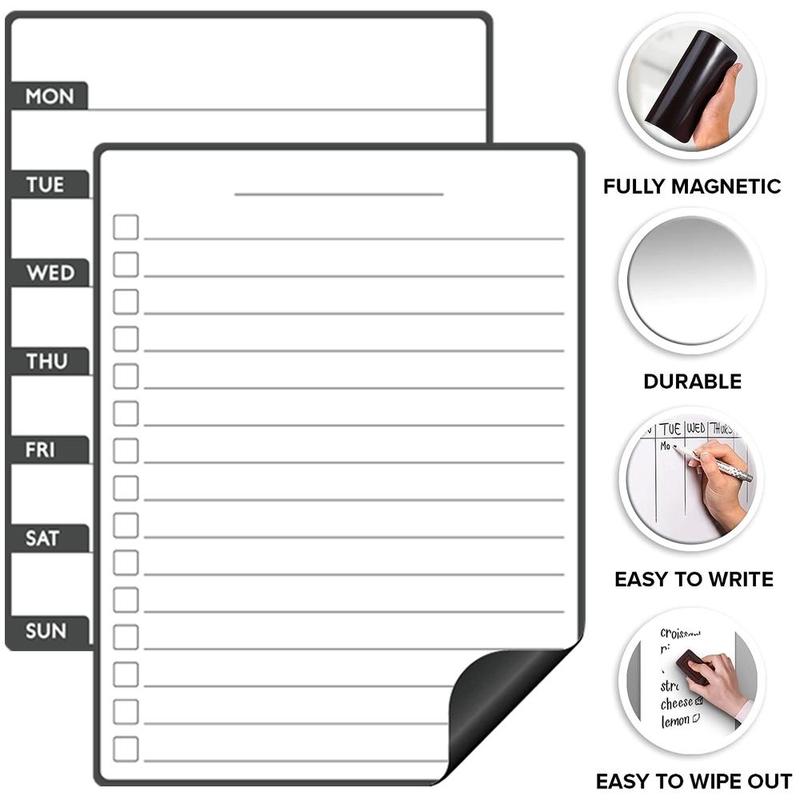 Refrigerator Magnetic Menu Calendar Set, 1 Set Including Grocery List & Weekly Meal Planner Whiteboard & 4 Counts Pen, Kitchen Refrigerator Planner