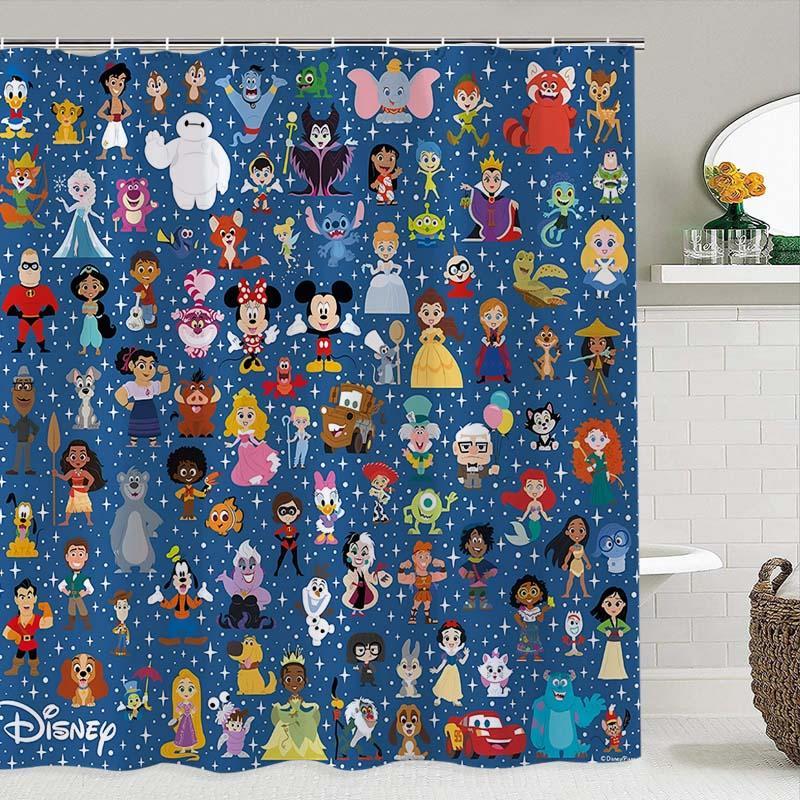 Disney Character Pattern Shower Curtain, Waterproof Bathroom Curtain with Hooks, Bathroom Decor for Home Hotel Salon Dormitory