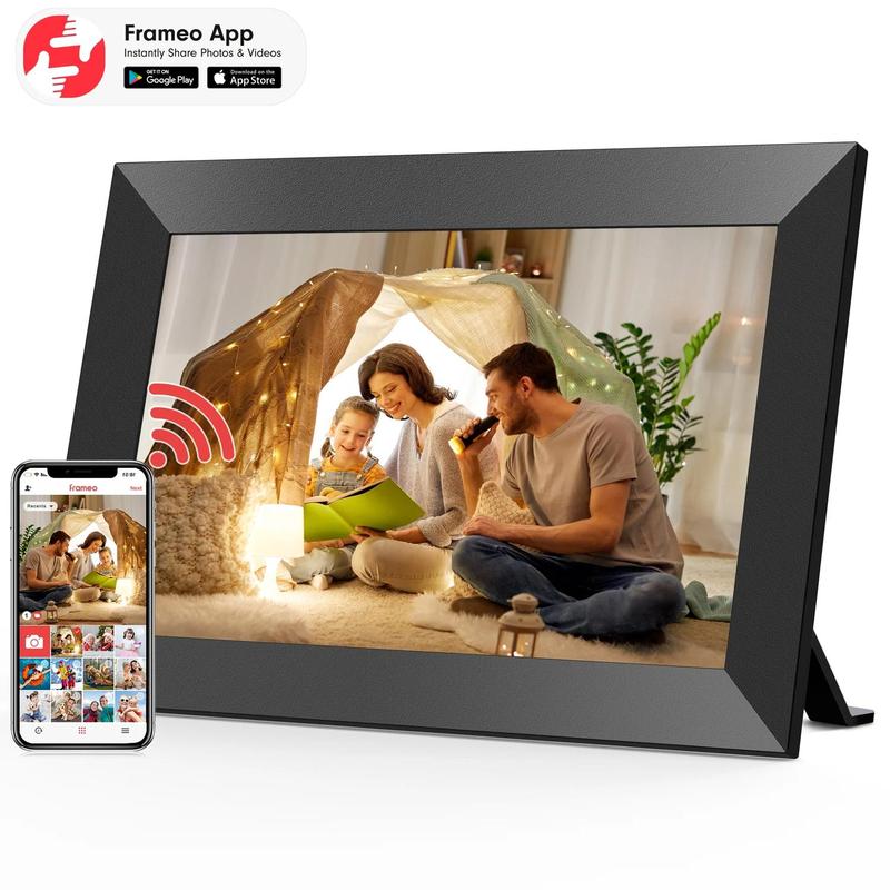 Christmas Gift Frameo WiFi Digital Photo Frame, Real-time Video Photo Sharing, 10.1-inch HD IPS Smart Touch Screen Photo Frame, Support 32GB Memory and Cloud Album, Automatic Rotation or Wall Hanging, Creative Birthday Gift, Cyber ​​Monday