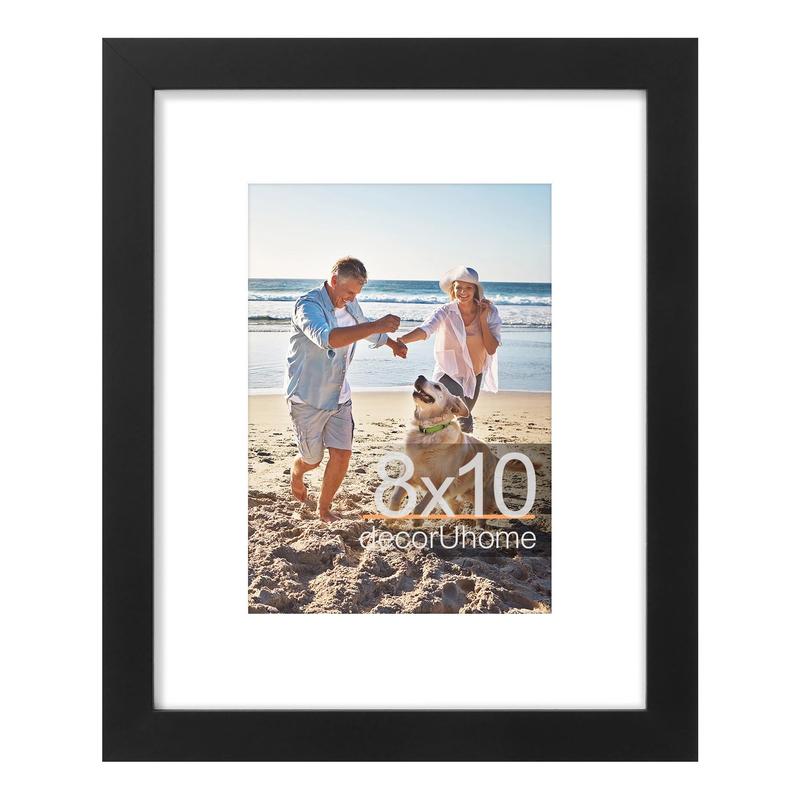 8x10 Picture Frame, Display Pictures 5x7 with Mat or 8x10 without Mat, Black Engineered Wood Photo Frame with Plexiglass for Wall & Tabletop Display, Picture Frames 8x10 Set of 1