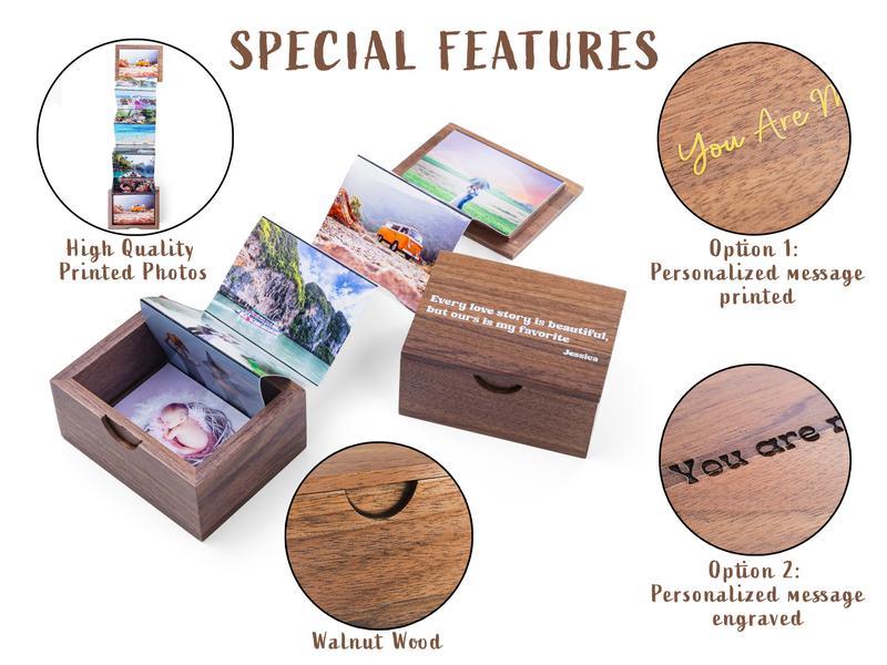 Personalized Handmade Wooden Gift Box with Pull-Out Photo Album •Perfect Anniversary Gift for Couples •Engraved or Printed Wooden Box •Pull Out Photo Album •Birthday Gift •Baby Shower gift •House warming gift Christmas Decor Boyfriend Dad  Daughter Frame