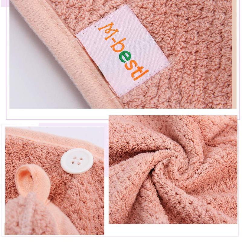 2 count Microfiber Hair Towel Wrap,Hair Drying Towel with Button, Towel Turban,Head Towel to Dry Hair Quickly (Pink&Beige)