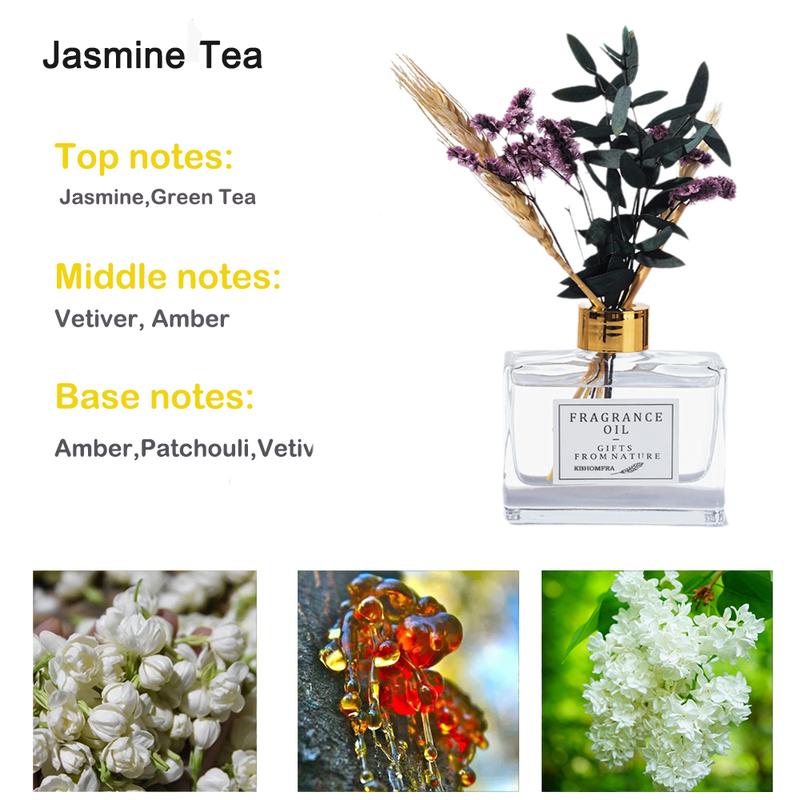 Jasmine Reed Diffuser Sets 4.05 oz(120ml) Light Scent Dried Flower Home Fragrance Essential Oil Stick Diffuser for Home Décor Aroma