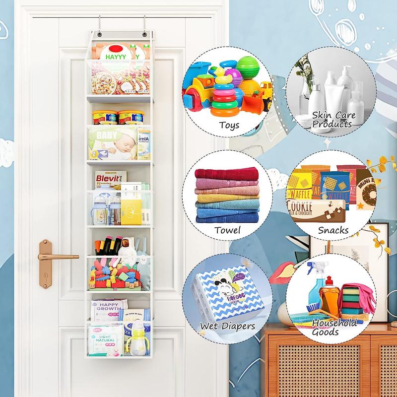 5-Shelf Over The Door Hanging Pantry Organizer, Room Organizer with Clear Plastic Pockets, 25lb Ultra Sturdy & Large Capacity for Closet, Bedroom, Nursery, Bathroom and Sundries