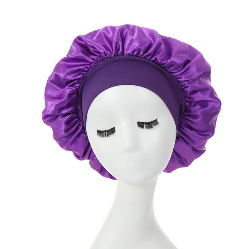 New Women Satin Solid Sleeping Hat with Stretchy Tie Band Elastic Night Shower Cap Adjustable Hair Head Cover Bonnet turban