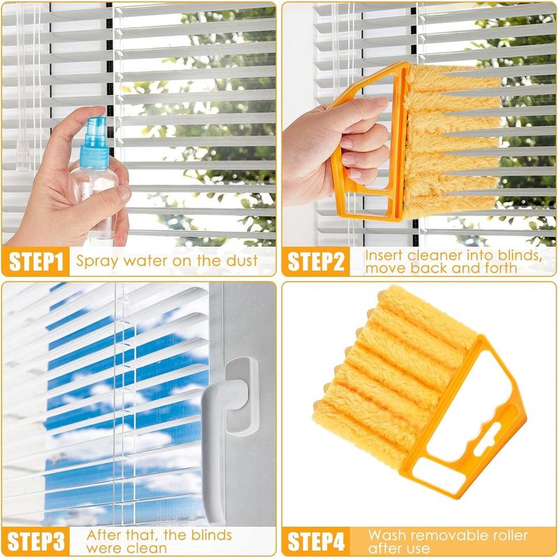 Blind Cleaner Duster Tool, 7 Finger Dusting Cleaner Tool for Window Venetian, Washable Mini Cleaner Brush, Hand Held Cleaner Tool for Air Conditioner Wood Shutters Dust Dirt (Yellow Handle, 2 Pieces) Cleaning Pack Comfortable