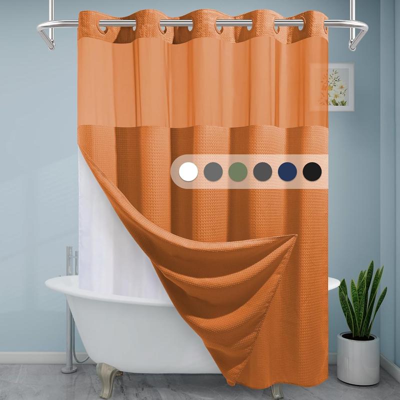 No Hook Shower Curtain with Snap in Liner,230GSM Waffle Weave Shower Curtains for Bathroom