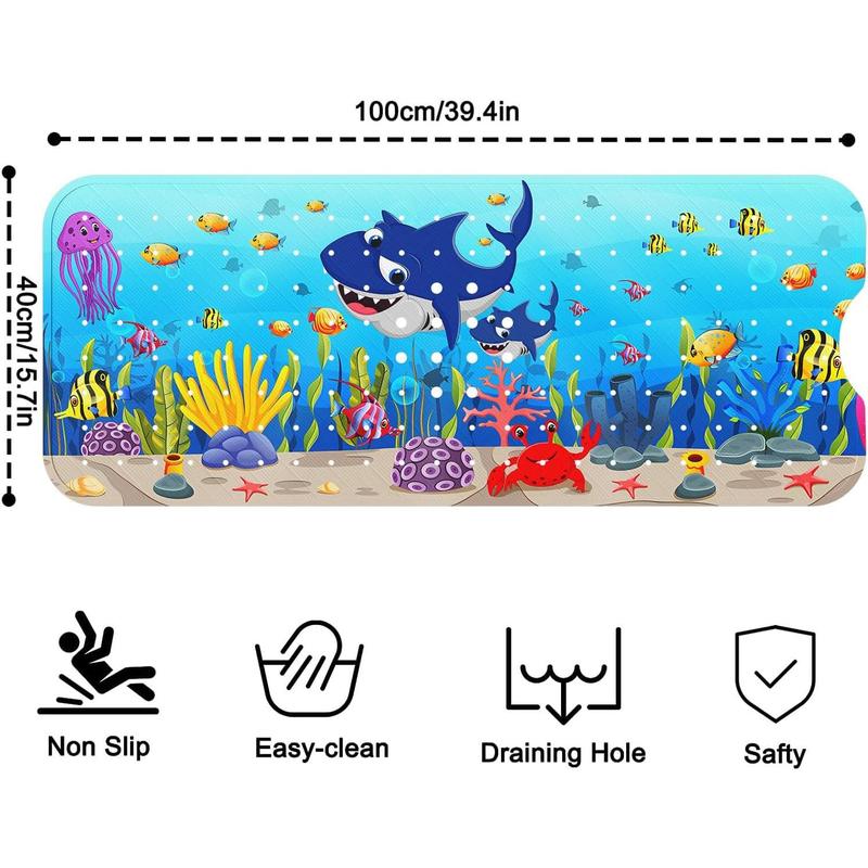 Bath Mat for Tub, Extra Long Bath Mat for Tub Non Slip, Soft 40 X 16 Inchs Kids Bathtub Mat Bath Mat, Shower Mat with Suction Cups, Machine Washable, Shark