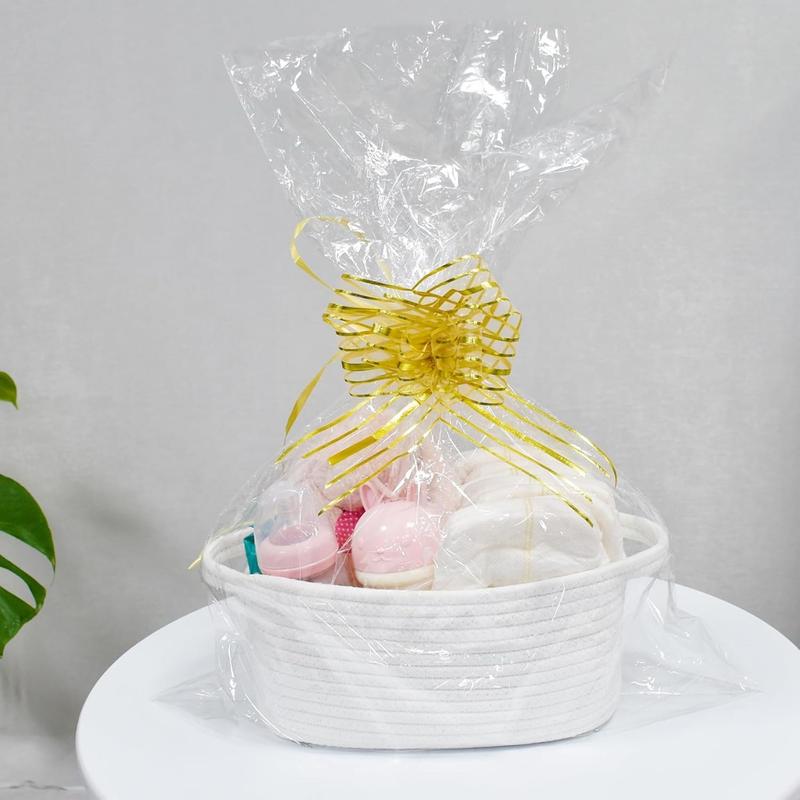 Small White Basket, Soft Woven Storage Bins Baskets, Decorative Shelves Closet Organizing Baskets Chest Box, Empty Gift Basket