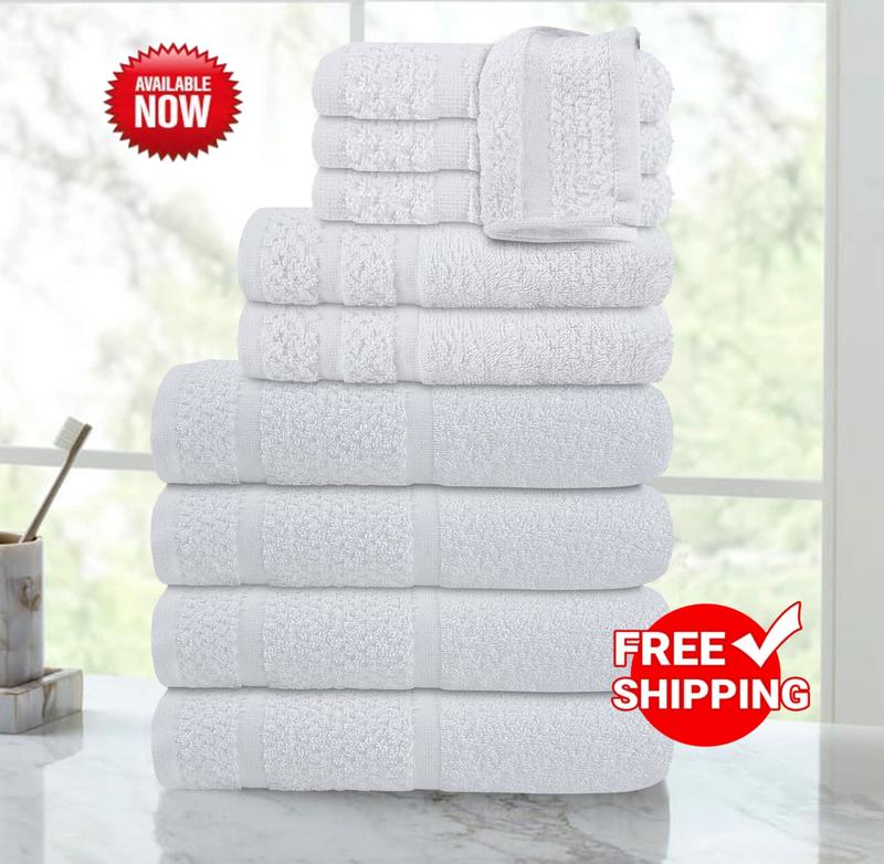 M.a.i.n.s.t.a.y.s. 10 Piece Bath Towel Set with Upgraded Softness & Durability, Gray or White