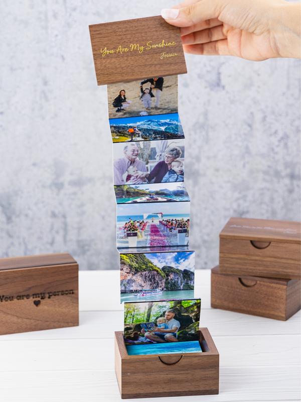 Personalized Handmade Wooden Gift Box with Pull-Out Photo Album •Perfect Anniversary Gift for Couples •Engraved or Printed Wooden Box •Pull Out Photo Album •Birthday Gift •Baby Shower gift •House warming gift Christmas Decor Boyfriend Dad  Daughter Frame