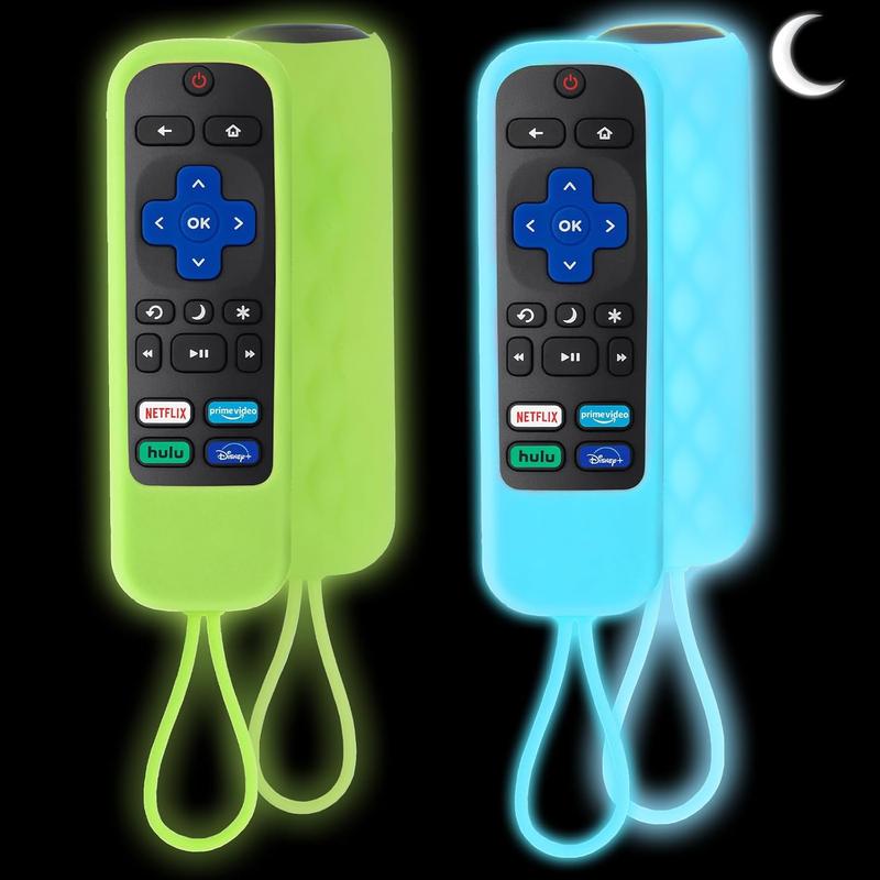 2-Pack Glow in The Dark Silicone Remote Cover Case for Roku Express Streaming Stick Premiere & TCL Hisense Roku TV Remote. Smart TV Remote Control Replacement Sleeve Skin.