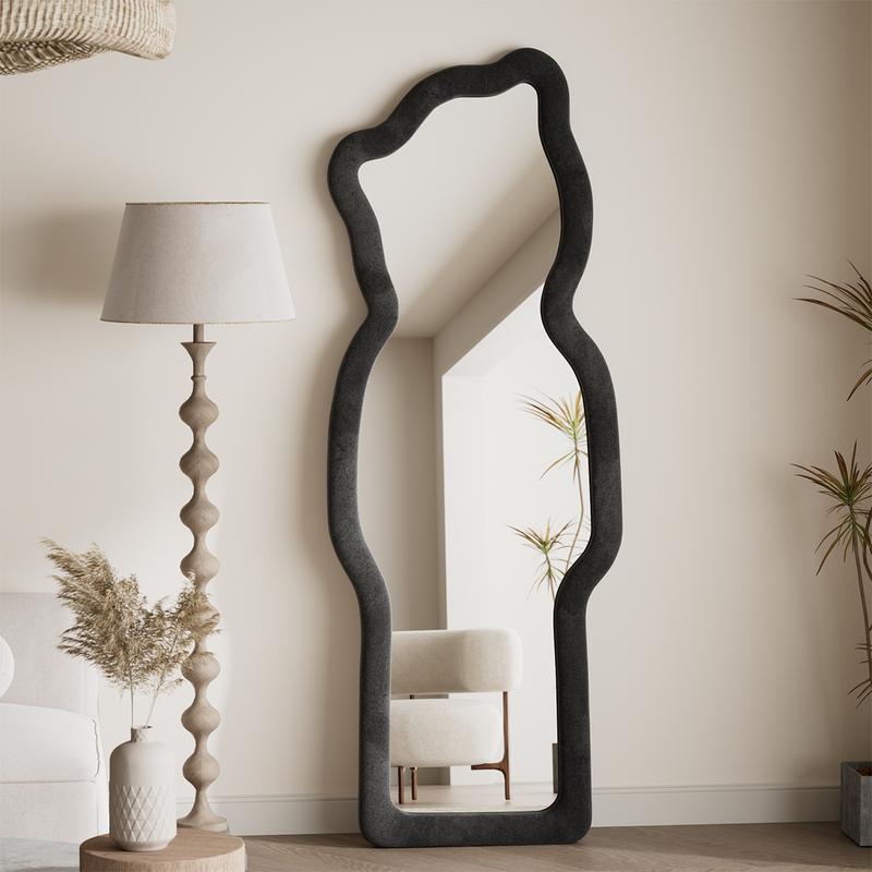 Easly 63 in. H x  24 in. W Irregular Full Length Mirror With Bear Shaped Flannel Frame Wall Mirror Floor Mirror