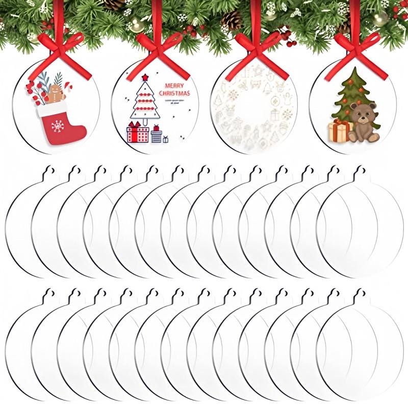 3inch Clear Blank Acrylic Ornament, 50pcs set Unfinished DIY Hanging Decoration, Round Acrylic Ornament, Hanging Ornament for Christmas Tree