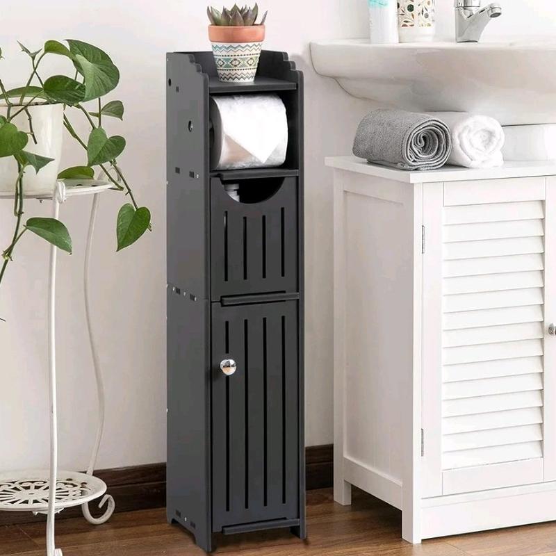 Bathroom Storage Cabinet: Toilet Paper Holder Fit for Mega Roll - Matte Black