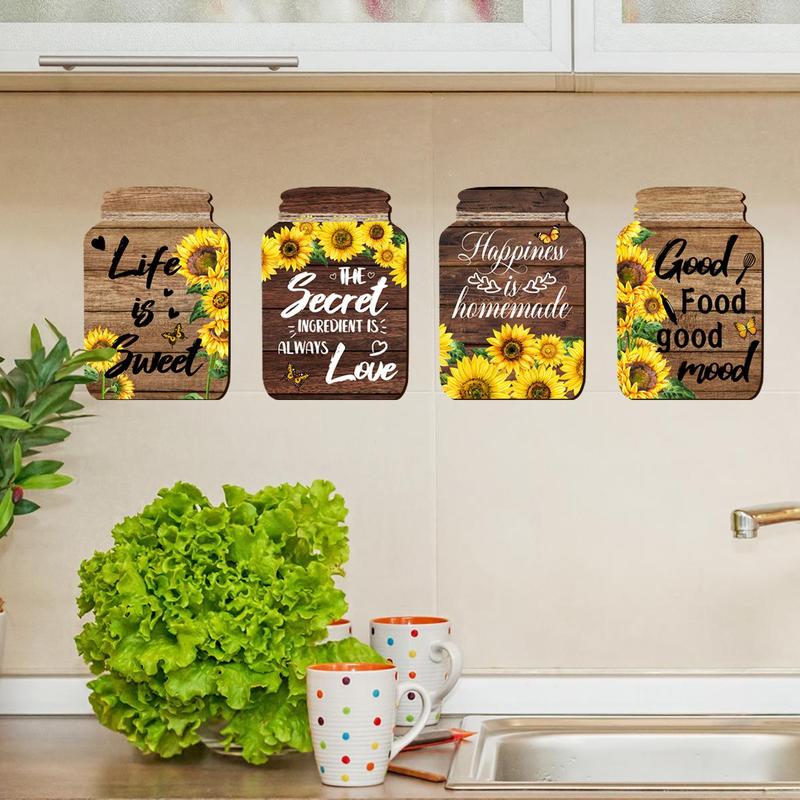 Sunflower & Letter Pattern Wall Sticker, 4pcs set Self-adhesive Removable Wall Decal, Decorative Wall Sticker for Home Living Room Bedroom, Home Decor Collection