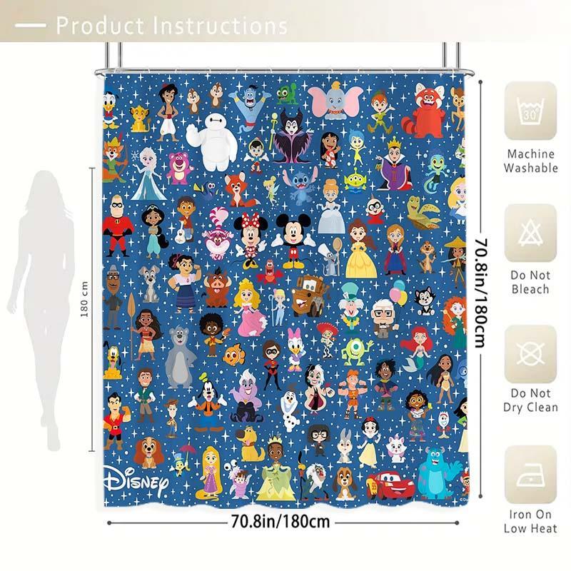 Disney Character Pattern Shower Curtain, Waterproof Bathroom Curtain with Hooks, Bathroom Decor for Home Hotel Salon Dormitory