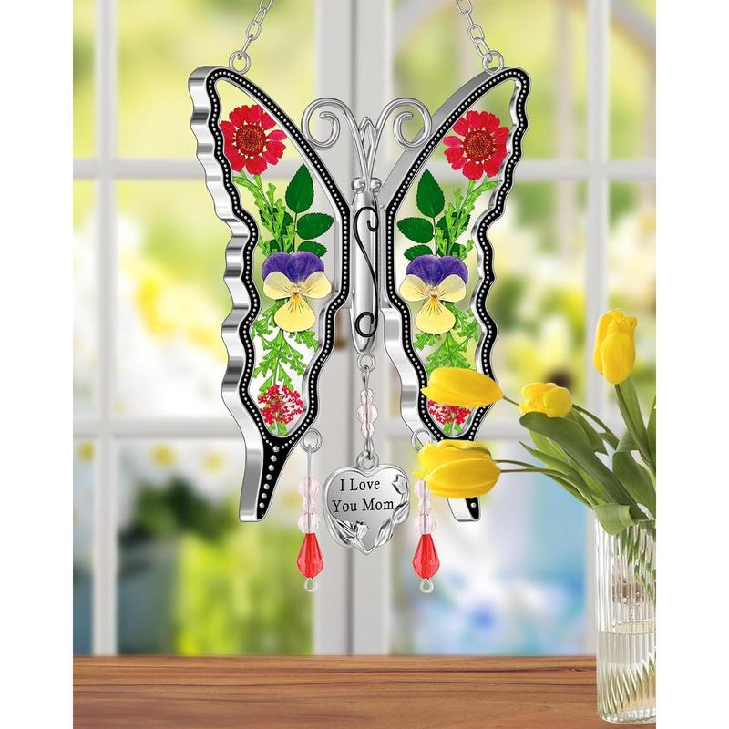 Gifts for Mom Butterfly Suncatcher Mom Gifts Mothers Day I Love You Mom Stained Glass Sun Catcher for Window Hangings Wind Chime Ornament Birthday Gift for Mother`s Day Valentine`s Christmas