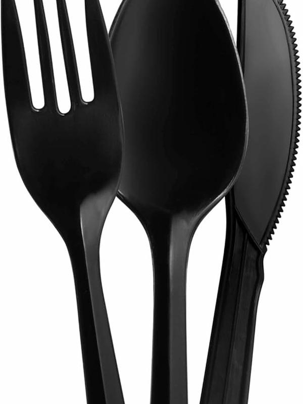 1000 Count Black Silverware Set, 334 Plastic Forks, 333 Plastic Spoons, 333 Plastic Knives, Medium Weight BPA Free Disposable Plastic Cutlery Set, Bulk Combo Pack Flatware Set for Party Supplies