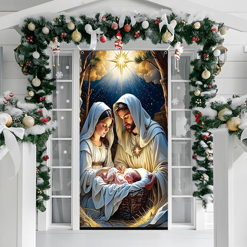 Nativity Scene Pattern Door Banner, 1 Count Christmas Themed Door Hanging Banner, Festive Backdrop for Home Living Room Bedroom, Home Decor