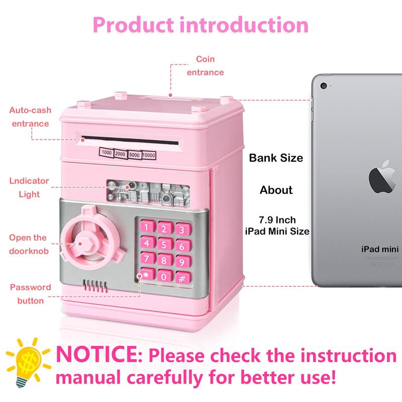 Kids Piggy Bank for Girls - Toys for 5 6 7 8 9 10 Year Old Girl Birthday Gifts - Electronic Piggy Bank ATM Machine Money Safe for Kids Toys Age 6-8-10