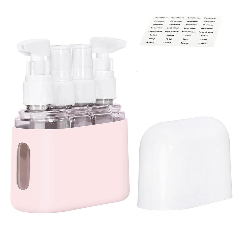 Portable Travel Cosmetic Dispenser, 4 Counts set Press Type Toiletry Organizer, Empty Bottle for Shampoo, Lotion, Cream, Skincare, Shower Gel