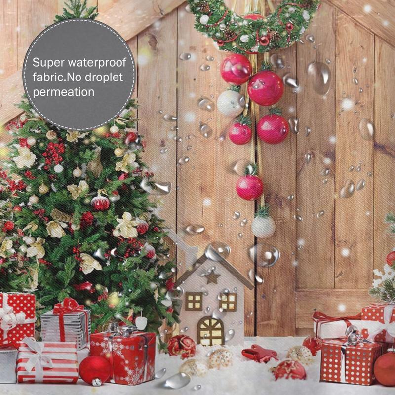 PAUSEBOLL Farmhouse Christmas Shower Curtain, Winter Xmas Tree Home Decor Wooden Barn Door Fabric Shower Curtains for Bathroom, Country Vintage Snowflake 72x72 Inch