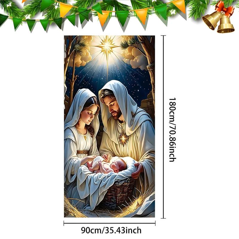 Nativity Scene Pattern Door Banner, 1 Count Christmas Themed Door Hanging Banner, Festive Backdrop for Home Living Room Bedroom, Home Decor