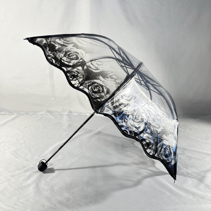 Wave Edge Retro Transparent Umbrella, 1 10pcs Manual Folding Umbrella, Portable Umbrella for Women & Men, Umbrella for Outdoor Activities