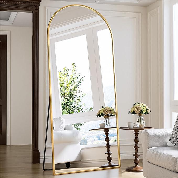 Full Length Mirror, 64''x21'' Gold Arched Mirror Large Floor Mirror Standing Leaning Hanging [64''x21'' - Gold]Floor Standing Mirror, Wall Mirror with Stand Aluminum Alloy Thin Frame，Floor Mirror for Bedrooms, Bathrooms, Living Room (Gold)Home Decor