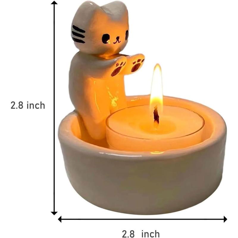 Kitten Candle Holder, Handmade Ceramic Candlestick,Cartoon Kitty Warming Its Paws Cute Light Holder, Gift for Cat Lover Choice(Not Included Candles)