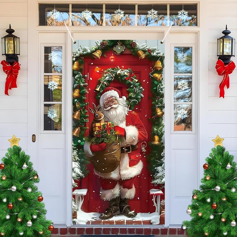 Santa Claus Door Cover, 1 Count Christmas Themed Door Cover Banner, Door Decoration for Home Living Room Bedroom, Festive & Party Supplies