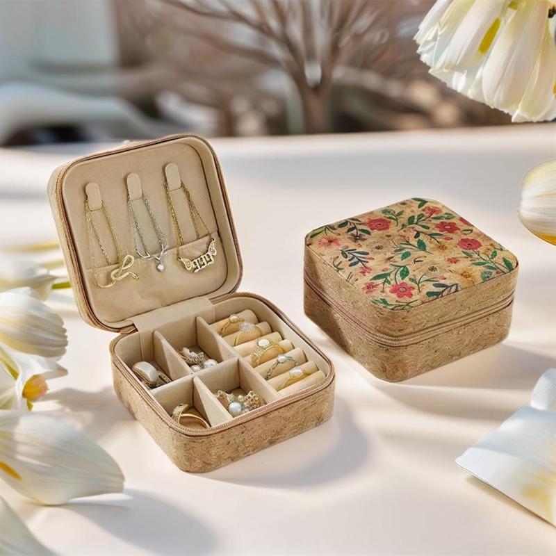 Vintage Flower Pattern Jewelry Storage Box, 1 Count Portable Travel Jewelry Organizer, Mini Jewelry Storage Box for Necklace, Earrings, Rings