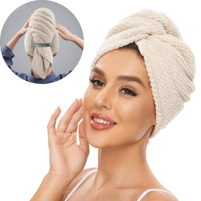 Hair Drying Towel, Women's Microfiber Soft Absorbent Hair Wrap Towel with Elastic Strap, Large Hair Turban Towel for Wet Hair, Quick-drying Towel With Elastic Band, Soft Hair Towel For Bathroom Shower